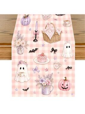 Halloween Decorations Table Runner - Pink Cute Ghost Party Decor